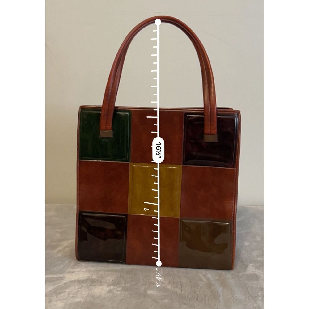 Iconic VINTAGE Patchwork Bag “Friends” Phoebe Square Leather Tote - Picture 8 of 12